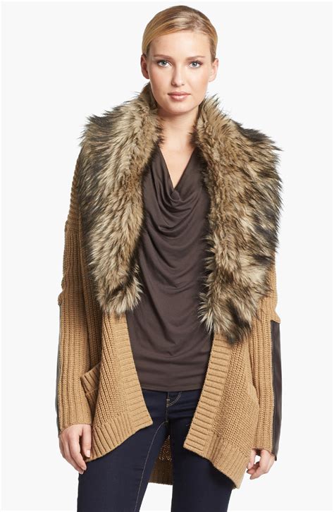 michael michael kors faux fur trim cardigan|Michael Kors Faux Fur Cardigan .